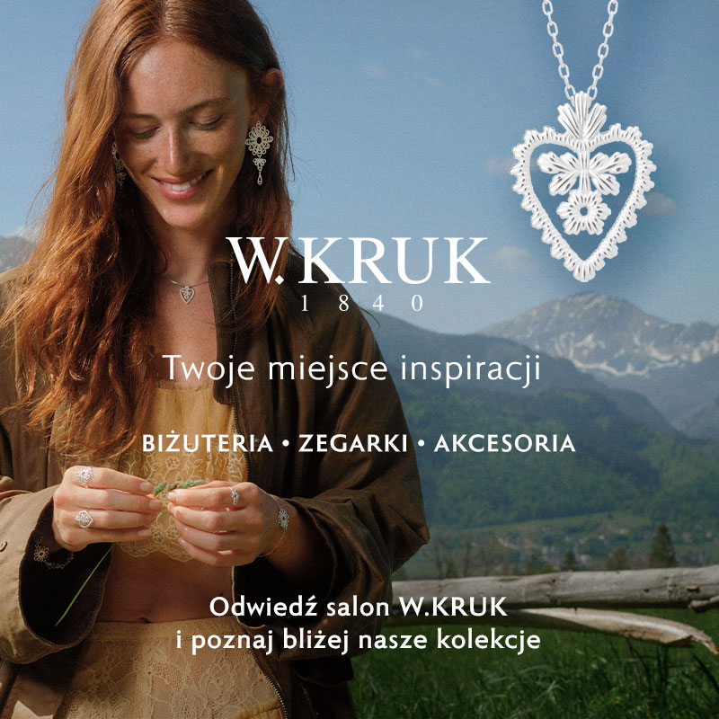 Grafika promocyjna kolekcji NewFolk w W.KRUK. Kobieta o rudych włosach plecąca zboże na tle gór.