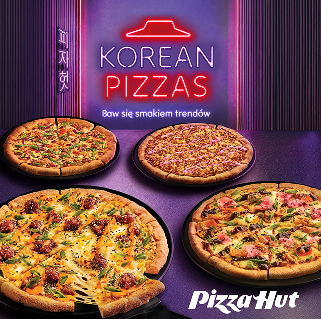 Grafika promocyjna Pizza Hut. Nowe koreańskie smaki pizzy.